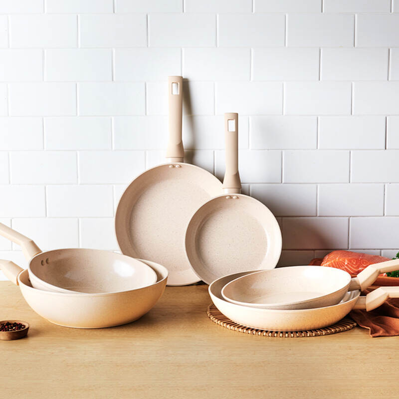 Chảo nh&ocirc;m chống d&iacute;nh phủ ceramic LocknLock Marble Ceramic IH CAF / CAW 20/24/26/28 d&ugrave;ng được bếp từ - M&agrave;u be image number null